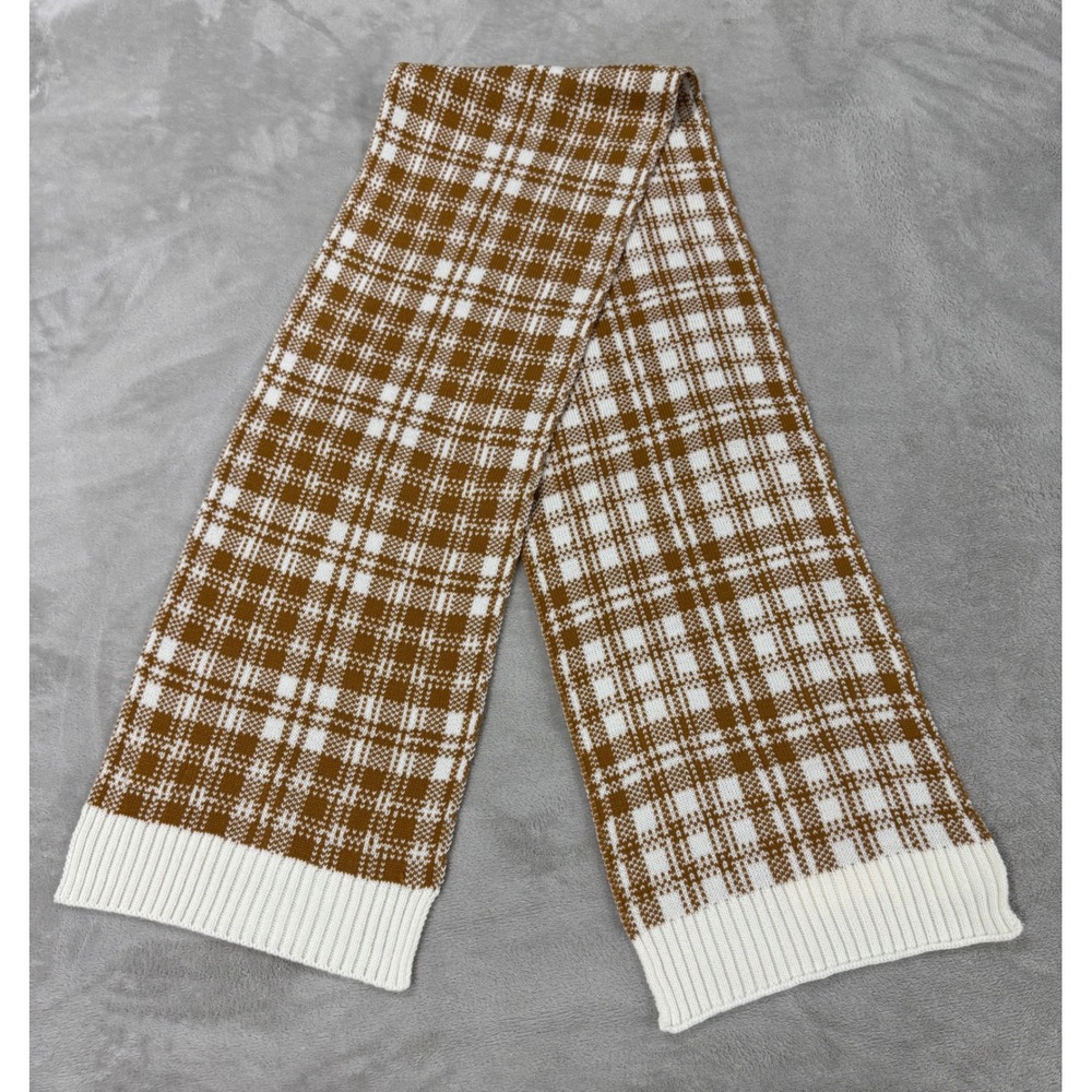 Timberland Wheat Brown Plaid Knit Scarf NWT Acrylic Winter Accessory